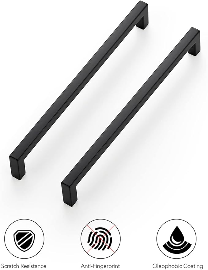 Ravinte 10 Pack Solid 7-1/2 Inch Center to Center Slim Square Bar Drawer Handles - Kitchen Cabinet Hardware Pulls - Matte Black