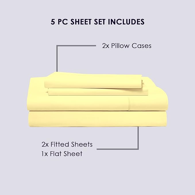 Pizuna Pure 100% Cotton Split King Sheet Set Mellow Yellow, 800 Thread Count 100% Long Staple Cotton Split King Sheets for Adjustable Bed, 15" Deep Pocket Sheets (Combed Cotton Bed Sheets)