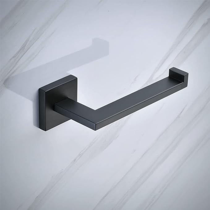 Matte Black Bathroom Accessories Hardware Set 2 Pieces, Toilet Paper Holder + Hand Towel Holder, Wall Mounted Towel Ring Towel Bar, SUS304 Stainless Steel, SHUNLI