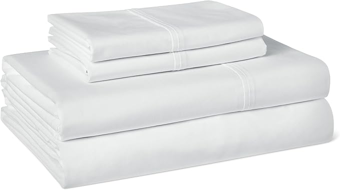 Amazon Basics Soft Organic Cotton Sheet Set with 2-Pieces Pillowcase, White, Full