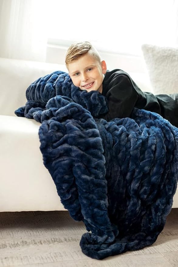 Minky Couture Hugs Blanket - Extra Plush Blanket for Premium Gifting - Stretchy Bubbled Cozy Throw - Silky Smooth - Durable & Machine-Washable - Travel-Friendly - Monster, Navy