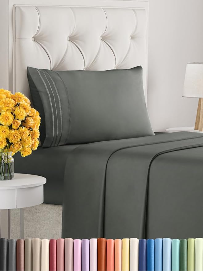 Twin Size 3-Piece Sheet Set - Extra Soft, Breathable & Cooling - Hotel Luxury Durable Bed Sheets - Deep Pockets, Easy-Fit & Wrinkle-Free - Dark Slate Grey Oeko-Tex