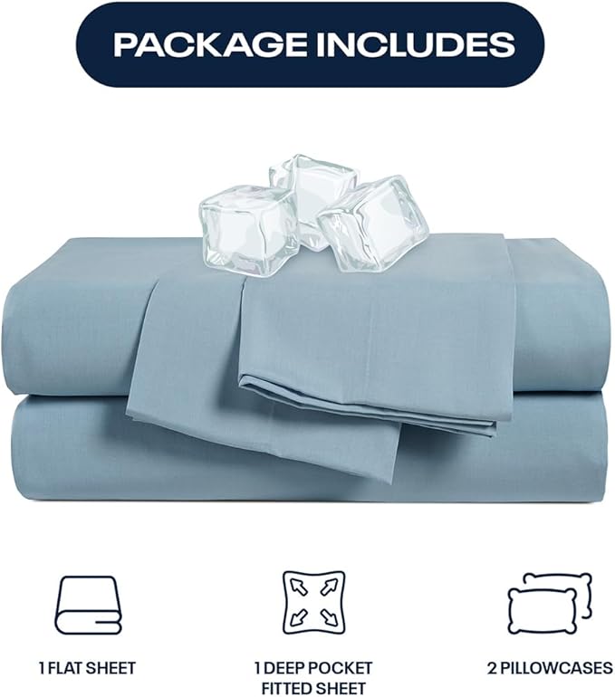 Reebok Twin Size Sheet Set from Tencel Eucalyptus - Soft, Cooling & Breathable for Hot Sleepers, Deep Pocket Up to 17 Inches, 4Pc Hotel Luxury Bedding Set, Bedsheet & Pillowcases (Niagara Mist, Twin)