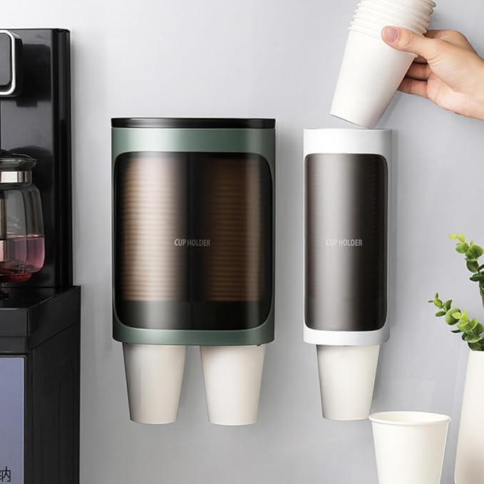 2 Pcs Cup Dispenser Wall Mounted, Bathroom Cup Dispenser Holder for 3oz-9.5oz Disposable Paper and Plastic Cups, Water Cooler Cup Dispenser with Adhesive Plate (Large White)