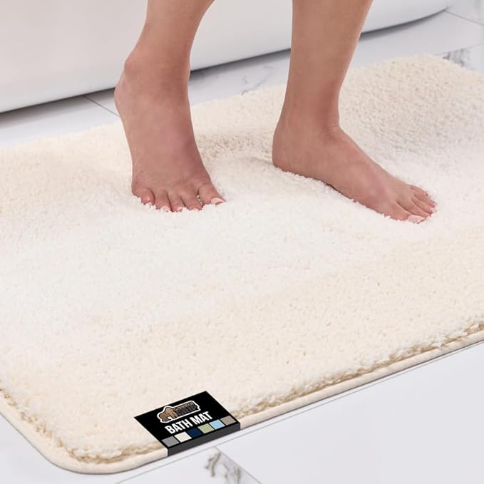 GORILLA GRIP Ultra Soft Plush Bathroom Rugs with Textured Rubber Backing, 40 x 24 Absorbent Quick Dry Bath Mat, Machine Washable Shower Mats, Home Décor Accessories Bathmat Rug Essentials, Ivory