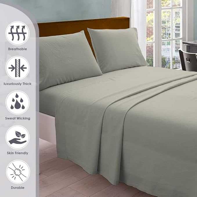 Pizuna Pure 100% Cotton Sheets California King Size, 800 Thread Count Long Staple Cotton Crisp Sateen Sheets California King with 15inch Deep Pocket (Combed Silver Cotton Sheets California King)