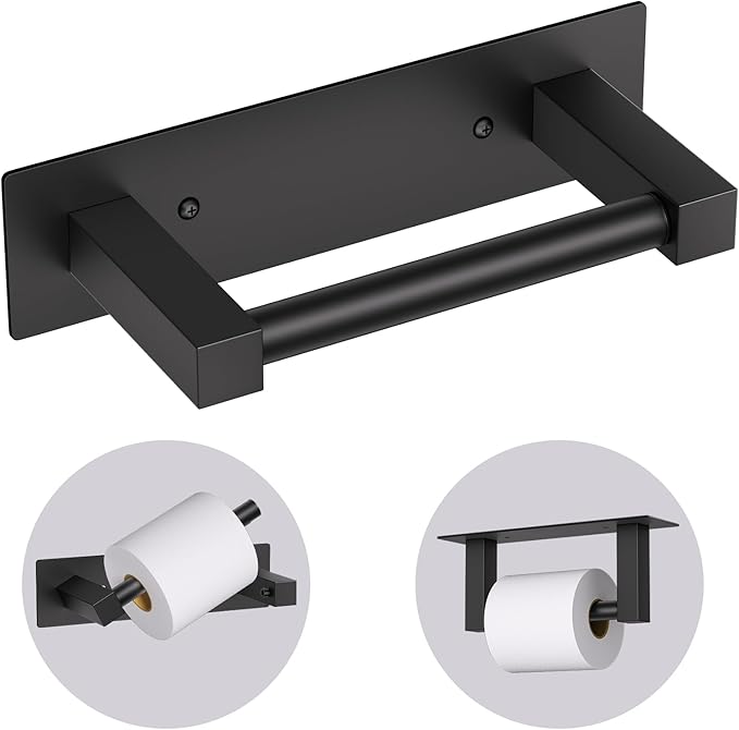 Black Bathroom Toilet Paper Holder Wall Mount, Stainless Steel Commercial Toilet Paper Dispenser Paper Towel Holder, Large Bathroom Toilet Tissue Roll Holder