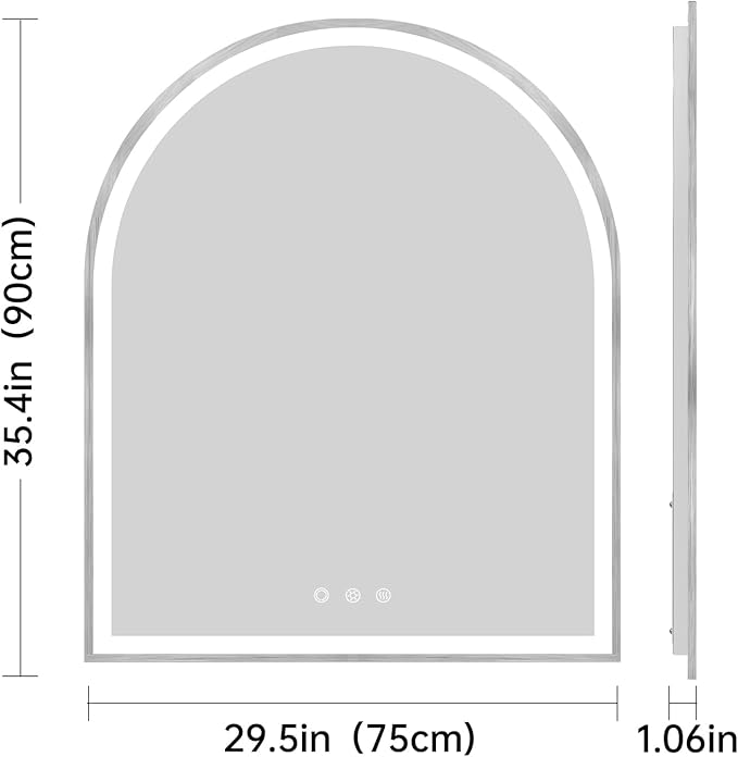Arched LED Mirror for Bathroom 30"x36", Brushed Nickel LED Bathroom Mirror with Lights-Fogless, Dimmable, 3 Color Changing, Touch Sensor