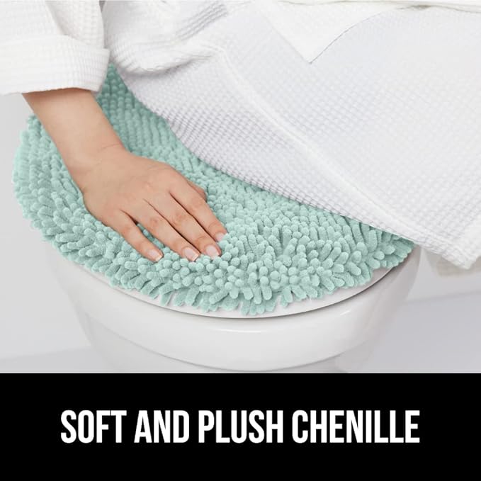 GORILLA GRIP Soft Chenille Bathroom Toilet Lid Cover, Machine Washable Seat Covers, 19.5x18.5, Stays in Place Rubber Backing, Fits Most Round, Elongated and Oblong Lids, Accessories Decor, Seablue