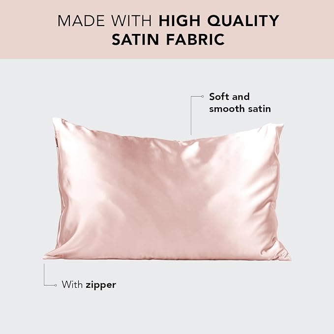 Kitsch Satin Pillowcase, Softer Than Silk Pillow Cases, Cooling Pillow Covers, King Size Pillow Cases Set of 2, Satin Pillowcase with Zipper for Hair, Skin & Quality Sleep, 19"x36" Blush, 2pcs
