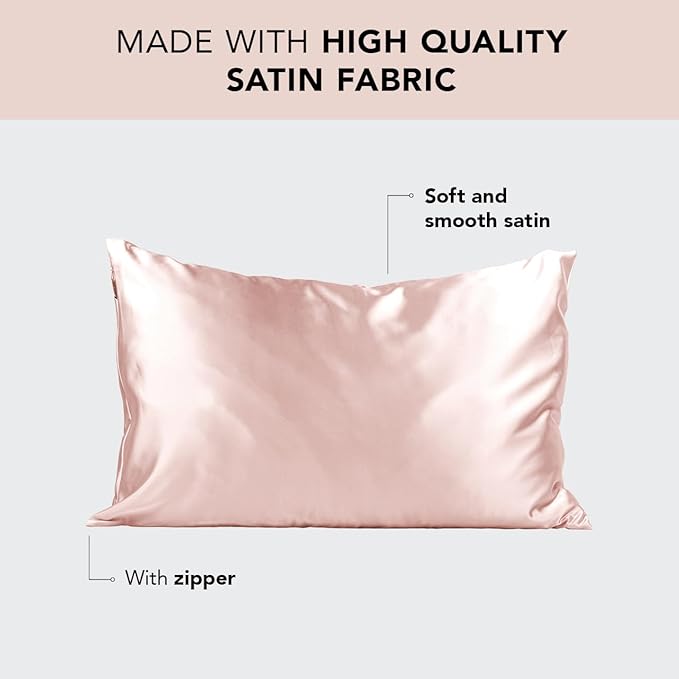 Kitsch Satin Pillowcase with Zipper for Hair & Skin, Softer Than Silk Pillow Cases Queen, Wrinkle-Free, Smooth and Cooling Satin Pillow Covers, Standard Size 19"x26" - Blush, 2pcs