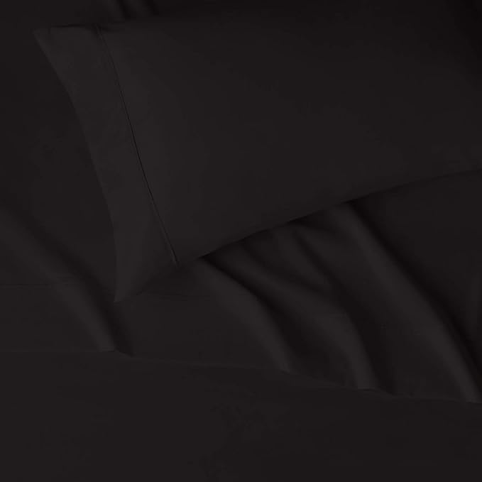 Amazon Basics 3 Count Lightweight Super Soft Easy Care Microfiber Bed Sheet Set with 14" Deep Pockets - Twin (Pack of 4), Black, Solid
