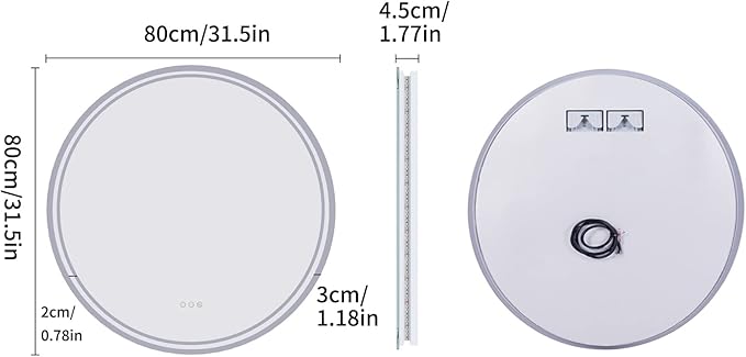LUVODI Lighted LED Bathroom Mirror: 32” Circle Wall Mounted Large Lighted Makeup Mirror with Bright Back Lit - Illuminated Dimmable 3 Colors Vanity Mirrors with Demister Pad Smart Touch Switch