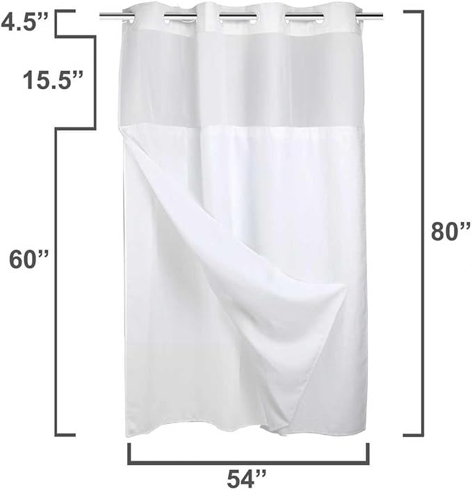 River Dream Stall Heavyweight No Hooks Required Dotted Waffle Weave Shower Curtain with Snap in Liner- 54W x 80H,Hotel Grade,Spa Like Bath Curtain,White