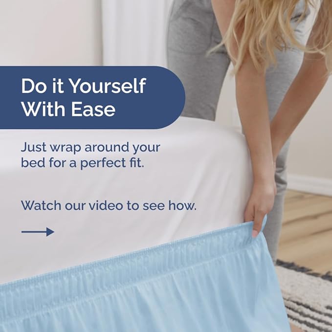 Wrap Around Dust Ruffle Bed Skirt - Light Blue - Twin/Twin XL Size Beds with 15 Inch Drop - Elastic Strap - Adjustable Pleated Bedskirt with Brushed Fabric and Wrinkle Free - Women, Men, Kids & Teens