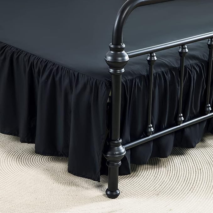 Bed Skirts King Size 12 Inch Ruffled Bed Skirt with Split Corners, 12 Inch Drop Dust Ruffle Bed Skirt with Platform, Black