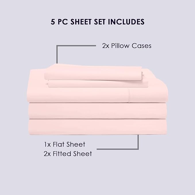 Pizuna Pure 100% Cotton Split King Sheet Set Light Pink, 800 Thread Count 100% Long Staple Cotton Split King Sheets for Adjustable Bed, 15" Deep Pocket Sheets (Combed Cotton Bed Sheets)