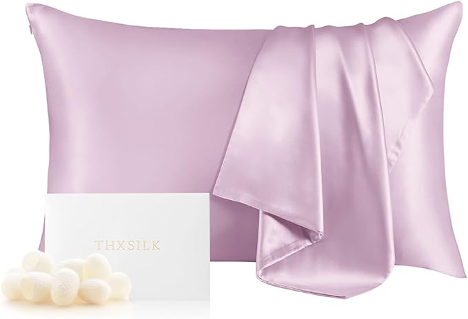 THXSILK Christmas Style 6A+ Grade Mulberry Silk Pillowcase for Hair and Skin, 22 Momme 100% Pure Silk Pillow Case with Hidden Zipper, Christmas Holly Printed Pillow Cover, Red， Standard