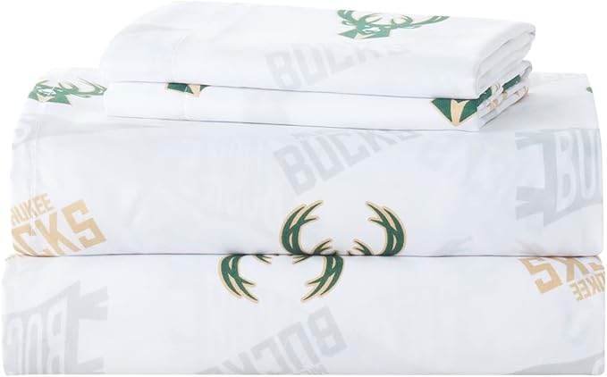 NORTHWEST Officially Licensed Milwaukee Bucks NBA Queen Size Sheet Set – Soft Team Logo Bedding for Dorms, Bedrooms, Fan Caves & Game Day Style
