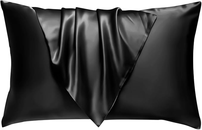 BHZ Satin Goose Down Feather Pillows King Size with Black Satin Pillowcase for Hair and Skin, Cooling Pillow Cases Similar to Silk Pillow Cases, Decorative for Women, Mom Men