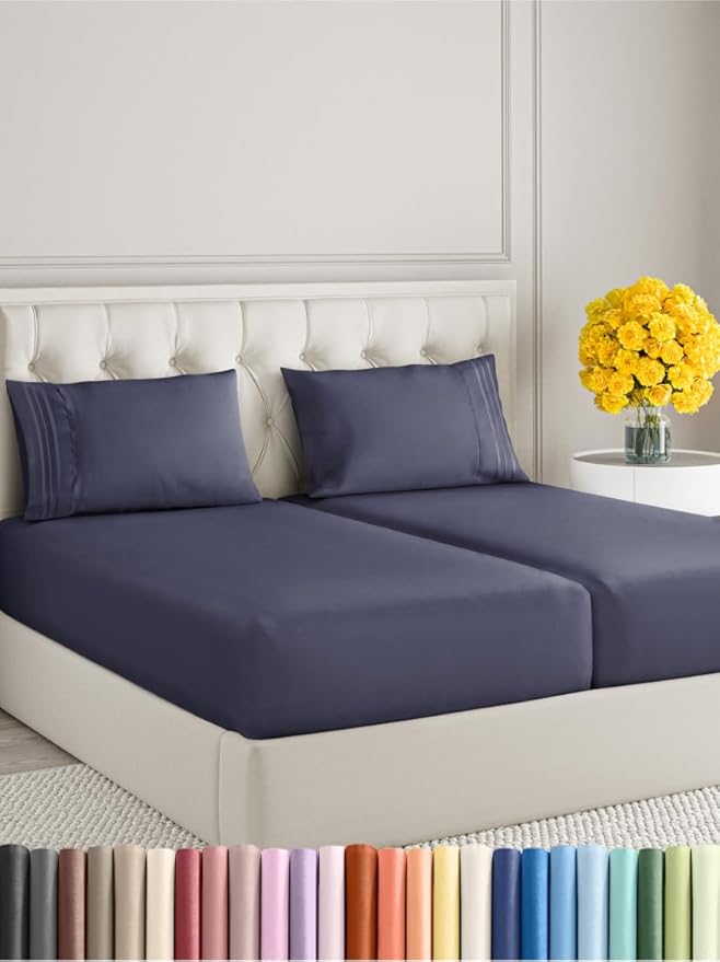 Split King Size 5 Piece Sheet Set - Extra Soft, Breathable, & Cooling Sheets - Hotel Luxury Bed Sheets for Women And Men - Deep Pockets, Easy-Fit & Wrinkle-Free - Deep Slate Blue Oeko-Tex Bed Sheets