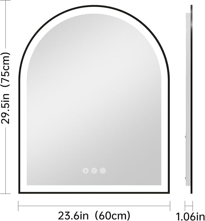 Arched LED Mirror for Bathroom 24"x30", Black Lighted Bathroom Mirror with Lights-Fogless, Dimmable, 3 Color Changing, Shatterproof, Touch Sensor