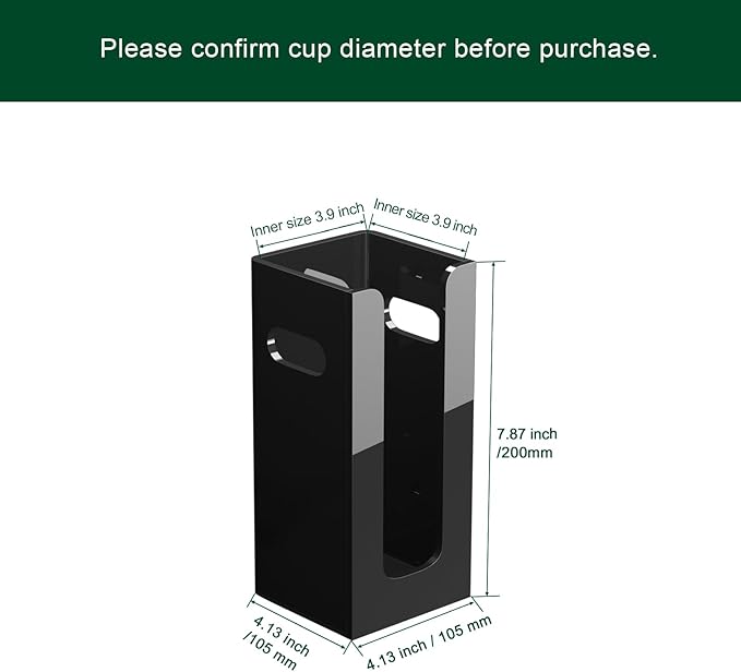 Disposable Coffee Cup Dispenser with Handles, Countertop or Wall Mount Hot/Cold Drink Cup and Lid Holder - Bathroom/Kitchen/Office Acrylic Cup Lid Storage Organizer (1 Compartment, Black)