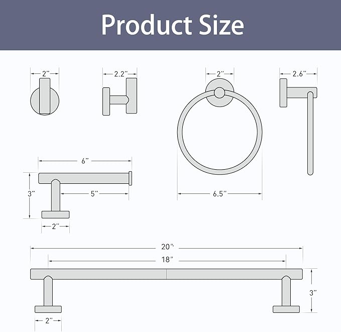 Matte Black Towel Bar Set, 18 Inch Bathroom Hardware Set, Wall Mounted Bathroom Towel Holder Set, Modern Bathroom Accessories, Durable SUS304 Stainless Steel, 4-Piece