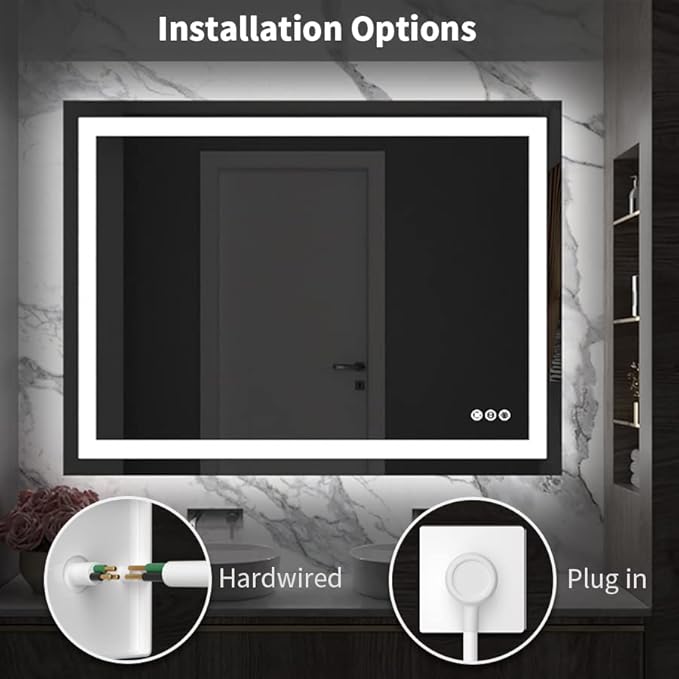 Amorho LED Bathroom Mirror 40'' X30'' with Front Light and Backlit, Stepless Dimmable Wall Mirrors with Anti-Fog, Shatter-Proof, Memory, 3 Colors, Double LED Vanity Mirror (Horizontal/Vertical)