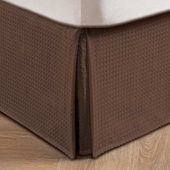 MIYE Pleated Waffle Weave Bed Skirt, Tailored Dust Ruffle 16 Inch Drop Easy Fit, Machine Washable (Brown, Full - 16" Drop)