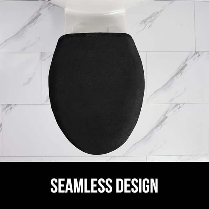 GORILLA GRIP Thick Memory Foam Bathroom Toilet Lid Seat Cover, Soft Velvet Topside, Machine Wash, Plush Cushioned Covers Fits Most Size Lids, Decorative Bath Room Accessories, 19.5x18.5, Black