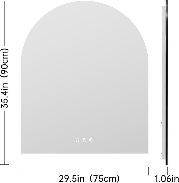 Arched Backlit Mirror Bathroom 30"x36"- Frameless LED Bathroom Mirror with Lights, Fogless, Dimmable, 3 Color Changing, Shatterproof, Touch Sensor