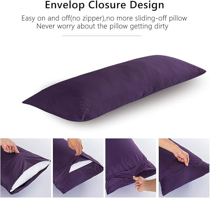 ELNIDO QUEEN Body Pillow with Pillowcase - Soft Long Bed Pillow for Adults -v Breathable Full Body Pillow Insert for Sleeping, 20x54inches, Purple