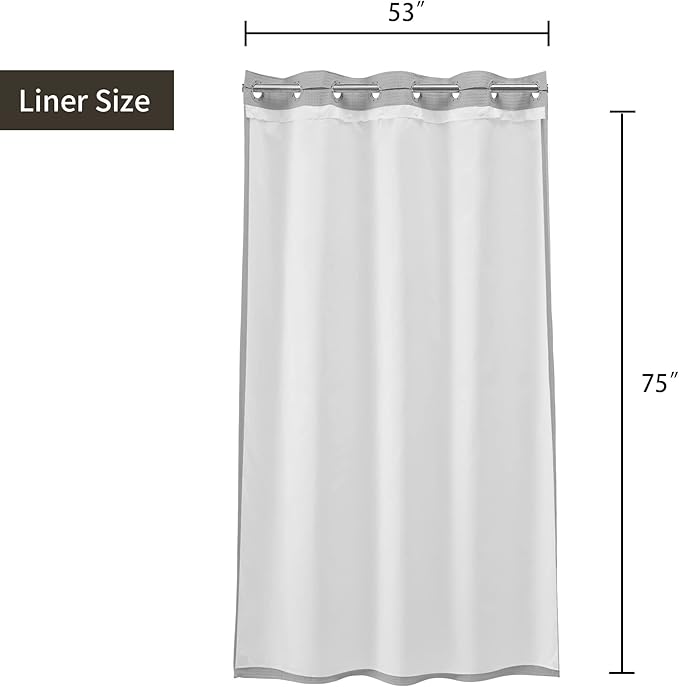 River Dream 54" W Stall Waffle No Hooks Shower Curtain with Snap in Liner,Cotton Blend Fabric Shower Curtain for Bathroom,Hotel Quality,Grey,54Wx80L