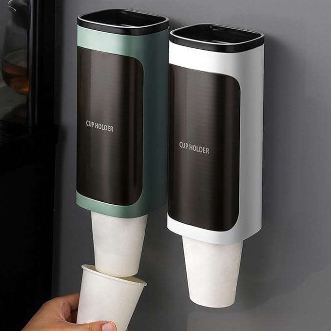Cup Dispenser Wall Mounted, Bathroom Cup Dispenser Holder for 3oz-9.5oz Disposable Paper and Plastic Cups, Water Cooler Cup Dispenser with Adhesive Plate (Single White, 1 Pcs)