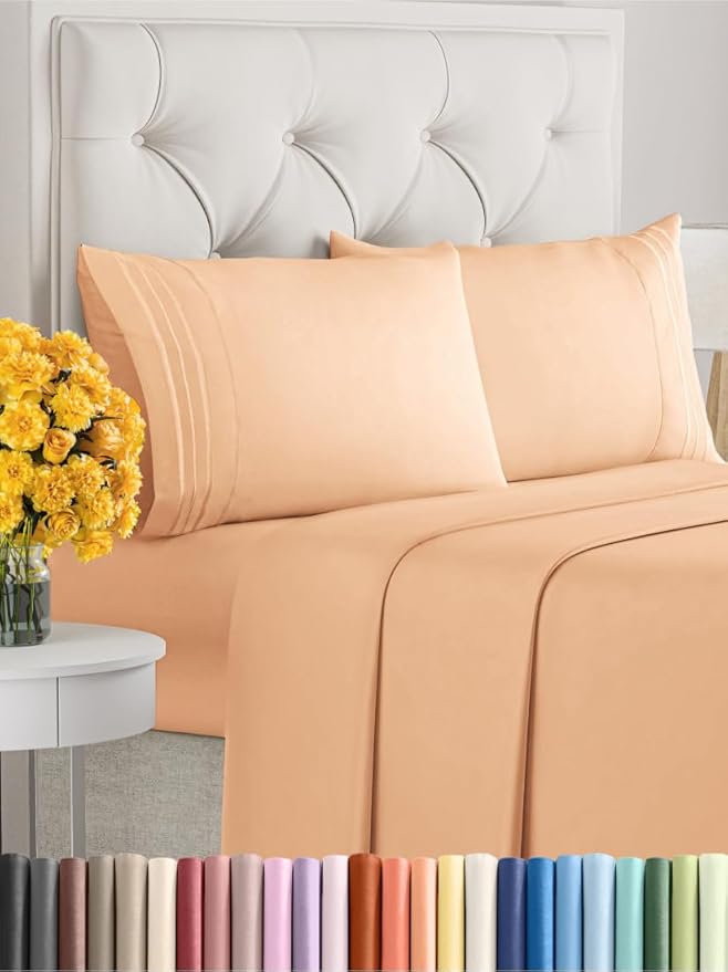 Cal King Size 4 Piece Sheet Set - Extra Soft, Breathable & Cooling Sheets - Hotel Luxury Durable Bed Sheets for Women & Men - Deep Pockets, Easy-Fit & Wrinkle-Free Sheets - Peach Oeko-Tex Bed Sheets