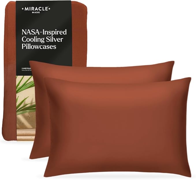 Miracle Made Luxe Soft Cooling Pillowcase, 2-Piece Silver-Infused Cotton Fabric, Cool and Breathable Case for Sensitive Skin, Standard Size Covers, Terracotta