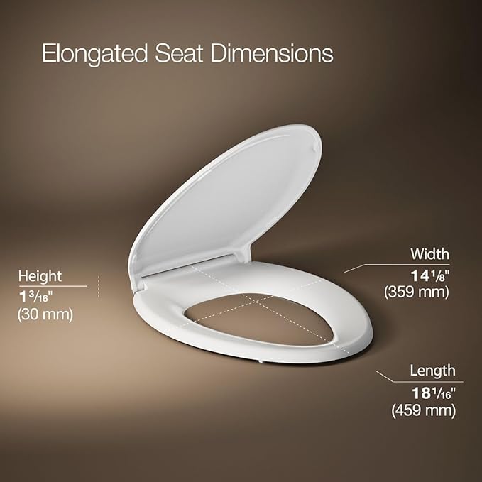 KOHLER 24764-RL-0 Rutledge Nightlight ReadyLatch Slow Close Toilet Seat, Elongated, Quiet-Close Lid and Seat, Grip-Tight Bumpers, White