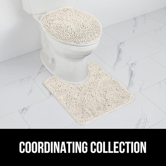 GORILLA GRIP Soft Chenille Bathroom Toilet Lid Cover, Machine Washable Seat Covers, 19.5x18.5, Stays In Place Rubber Backing, Fits Most Round, Elongated and Oblong Lids, Accessories Decor, Ivory Cream