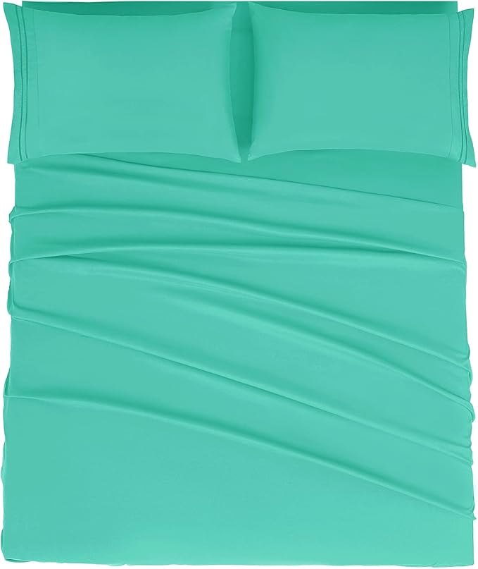 Mejoroom King Size Bed Sheet Set - Hotel Luxury 1800 Bedding Sheets & Pillowcases - 16" Deep Pocket Fitted Sheet, Soft, Breathable, Wrinkle & Fade Resistant - 4 Piece(King, Mint)