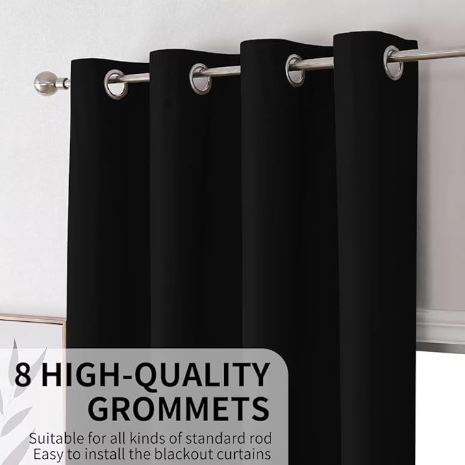 Joydeco Black Blackout Curtains 120 Inches Long, Extra Long Black Out Curtains 108 Inch Long for Living Room Bedroom, Total Room Darkening Drapes for Windows with Grommets