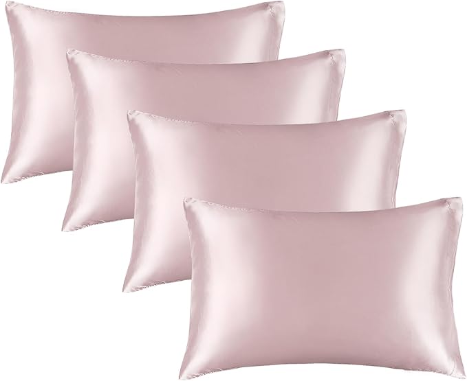 BEDELITE Satin Pillowcase for Hair and Skin, Super Soft Similar to Silk Pillow Cases 4 Pack with Envelope Closure, Cooling Pillowcases for Women Men (20"x30" Queen Size, Lotus Pink)