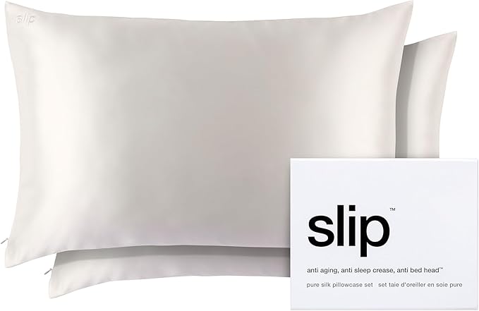 slip The Original Queen Pure Silk Pillow Case Duo - 100% Pure 22 Momme Mulberry Silk - Queen Size Standard Pillow Case - Anti-Aging, Anti-BedHead, Anti-Sleep Crease, White (20" x 30")