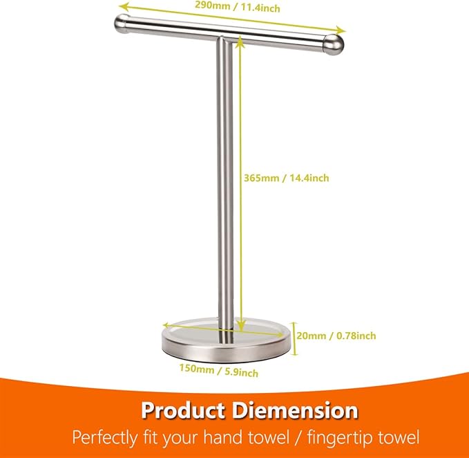 Hand Towel Holder Stand with Heavy Stainless Steel Base, T-Shape Towel Rack, Free-Standing Towel Holder Countertop for Bathroom (Brushed Nickel)