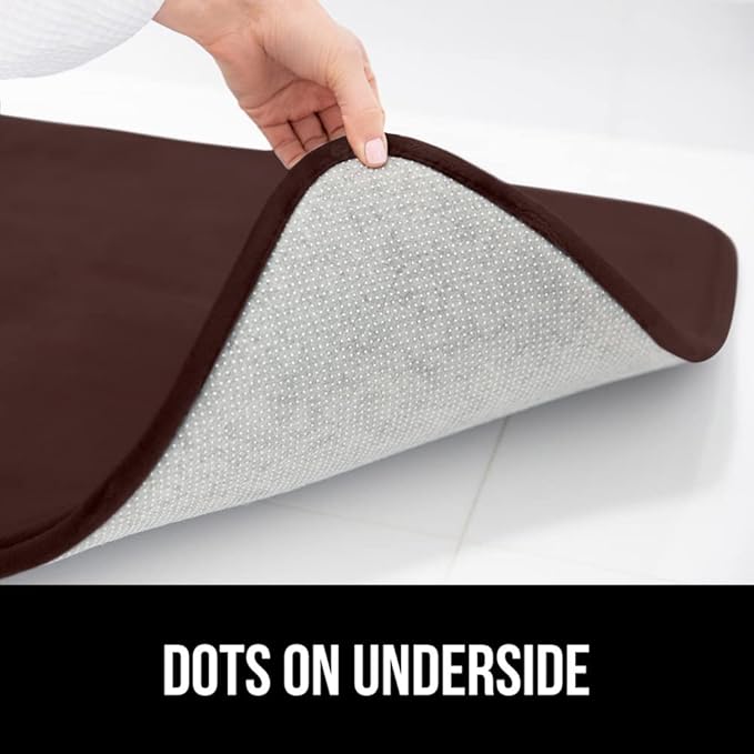 GORILLA GRIP Memory Foam Bath Mat, Soft Absorbent Velvet Bathroom Mats, Durable Dots on Underside, Machine Washable Bathmat, Carpet Rug Room Decor for Shower Tub Floor RV, 24x17 Rugs, Brown
