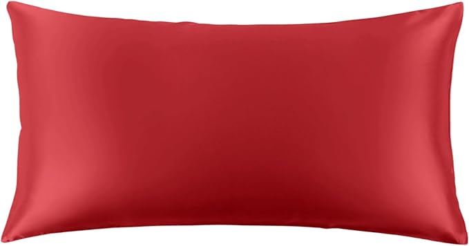 THXSILK 22 Momme Pure Mulberry Silk Pillowcase for Hair and Skin, Both Sides Grade 6A+ Pure Mulberry Silk Pillow Case with Hidden Zipper, Soft Smooth Red Pillowcase(1pc, California King Size 20"x40")
