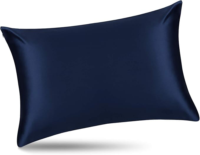 ALASKA BEAR Silk Pillowcase for Hair and Skin, Set of 2 Pure Genuine 22 Momme Mulberry Silk Pillow Cases Queen Size for Bliss Sleep Better Than Poly Satin, Zipper Closure(2pc, Navy)