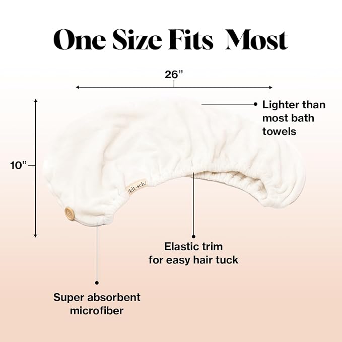 Kitsch Microfiber Hair Towel Wrap for Women - Microfiber Towel, Super Absorbent, Quick Dry, Anti-Frizz - for Long and Short Hairs, Turbans for Women, Hair Wrap - White Ivory