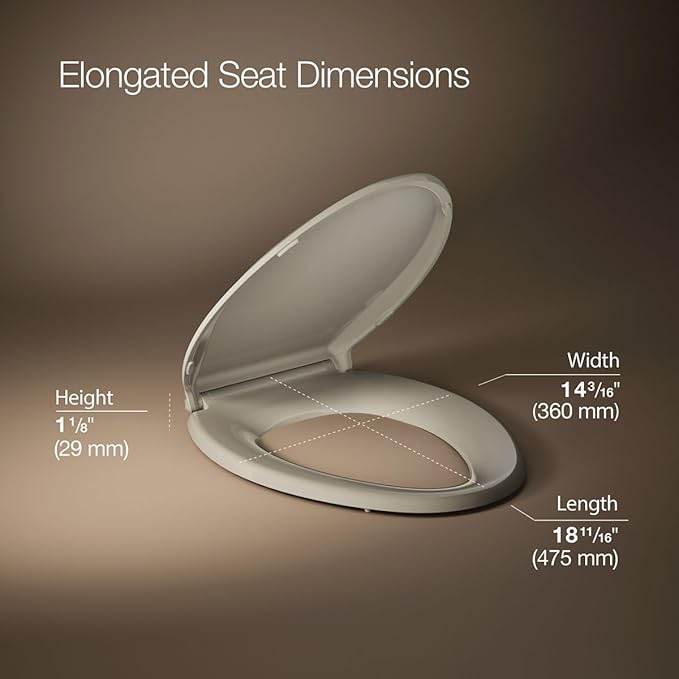 KOHLER 4636-RL-G9 Cachet ReadyLatch Elongated Toilet Seat Slow Close, Soft Close Toilet Seat Quiet Lid, Contoured Grip-Tight Bumpers Installation Hardware, Apartment Essentials, Sandbar