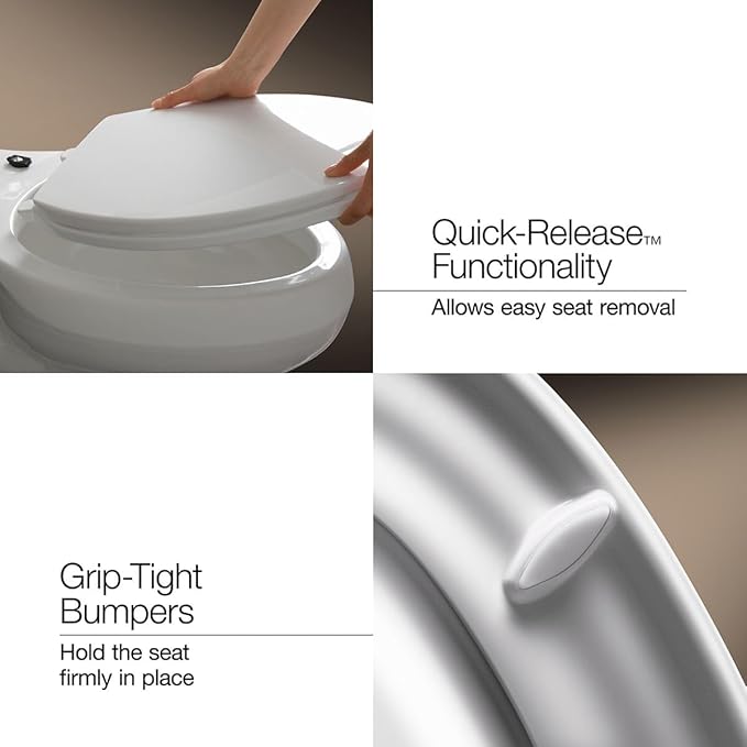 KOHLER 25875-0 Hyten 3" Height, Elevated Soft Close Elongated Toilet Seat, Contoured Seat with Grip-Tight Bumpers, Quick-Attach Hardware, No Slam Toilet Seat, White